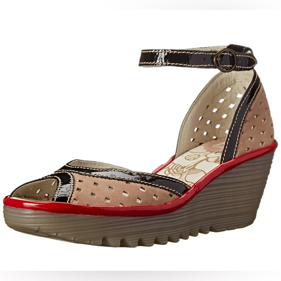 Fly London Ydel sandal open toe leather perforated platform wedge US7.5 EU38 - Picture 1 of 11